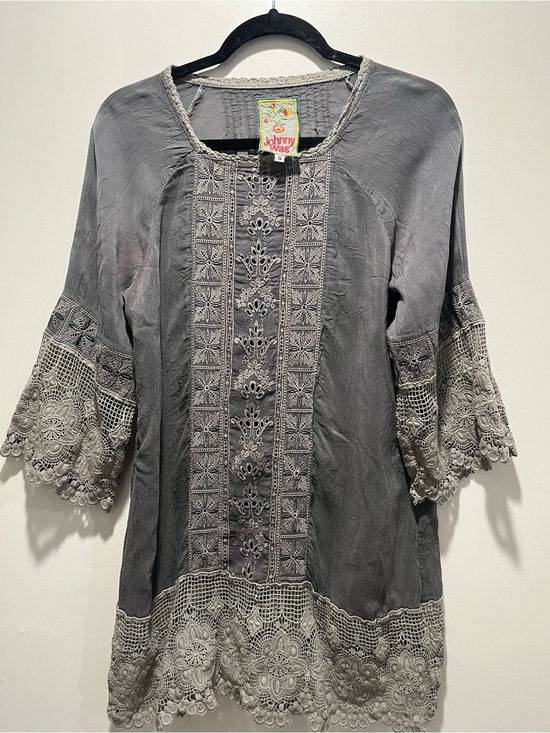 Johnny Was Tops - Johnny Was Gray Crochet-Trim Embroidered Tunic